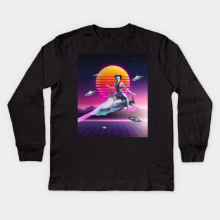 Cowboy Space Alien Riding Laser Shark Kids Long Sleeve T-Shirt